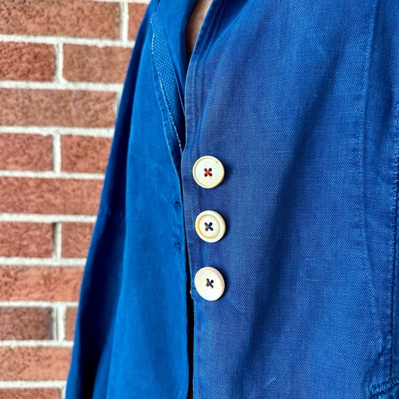 HIGH Women's Blue Cotton Linen Notch Lapel Blazer Jacket, Size US 8 - Picture 12 of 15